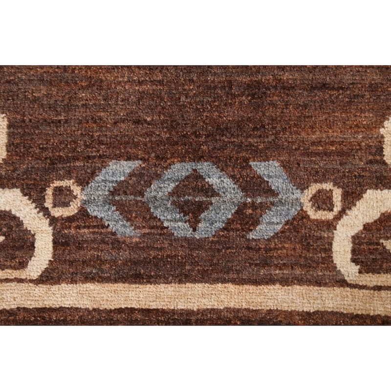 Brown Geometric Gabbeh Persian Wool Area Rug Handmade Office Carpet - 6'0" x 9'7"