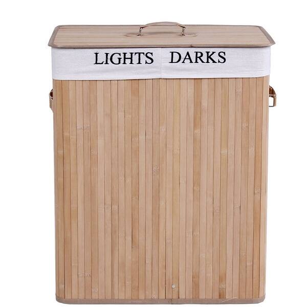 Home Double Lattice Bamboo Folding Laundry Basket Body With Cover On Sale Overstock 31984899