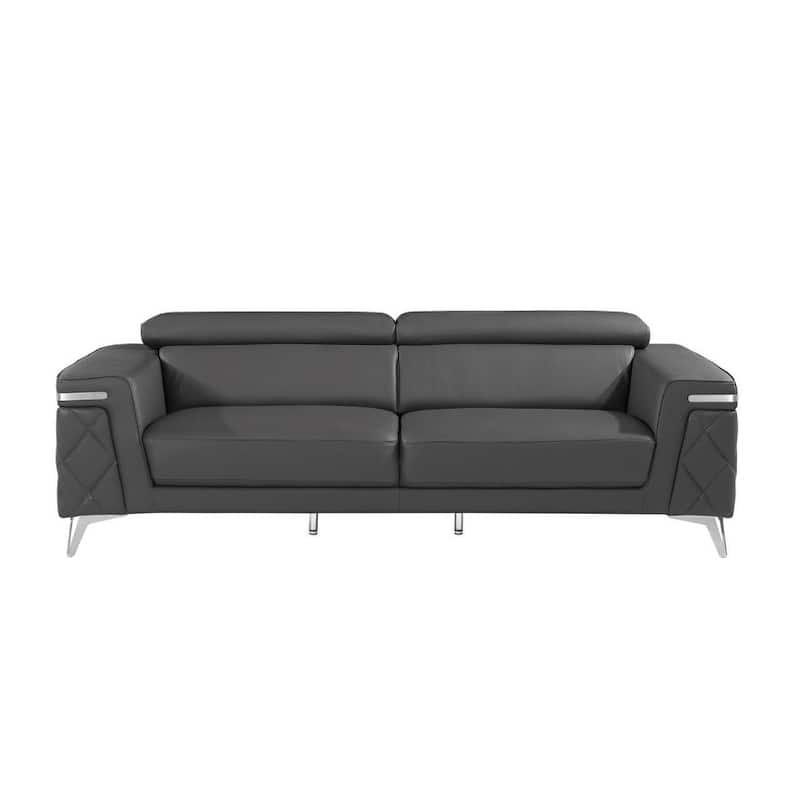 HomeRoots 89" Gray Italian Leather Sofa With Silver Legs - 89