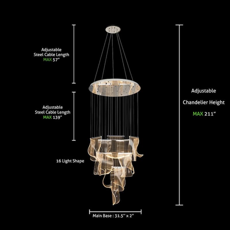 Luxury Acrylic Chandelier 31.5" Wide 16 lights LED Multi Light