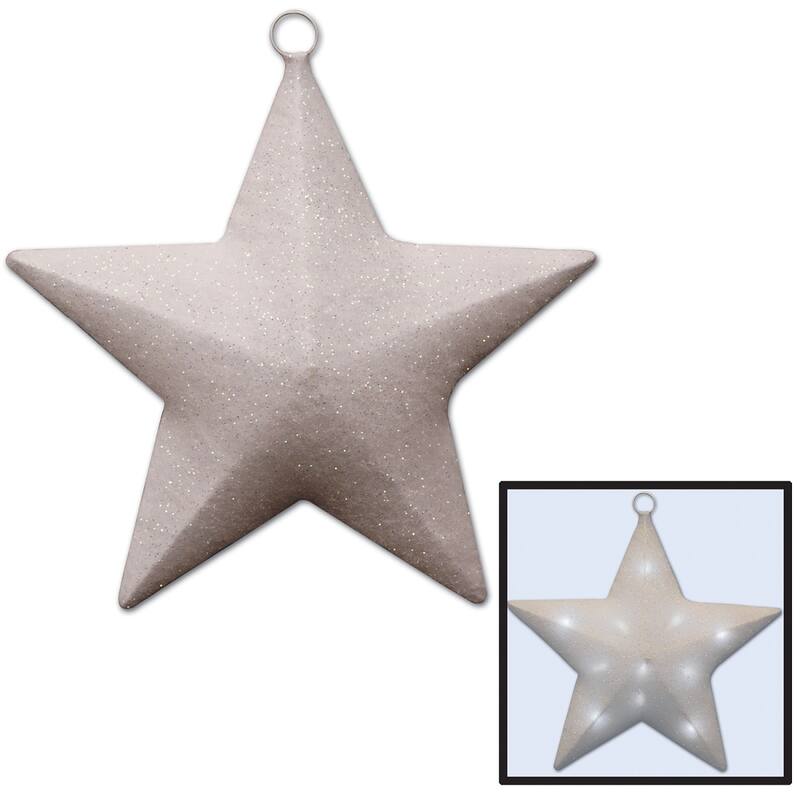 Flashing Lighted Sparkly Star Hanging Decoration - 16" - White