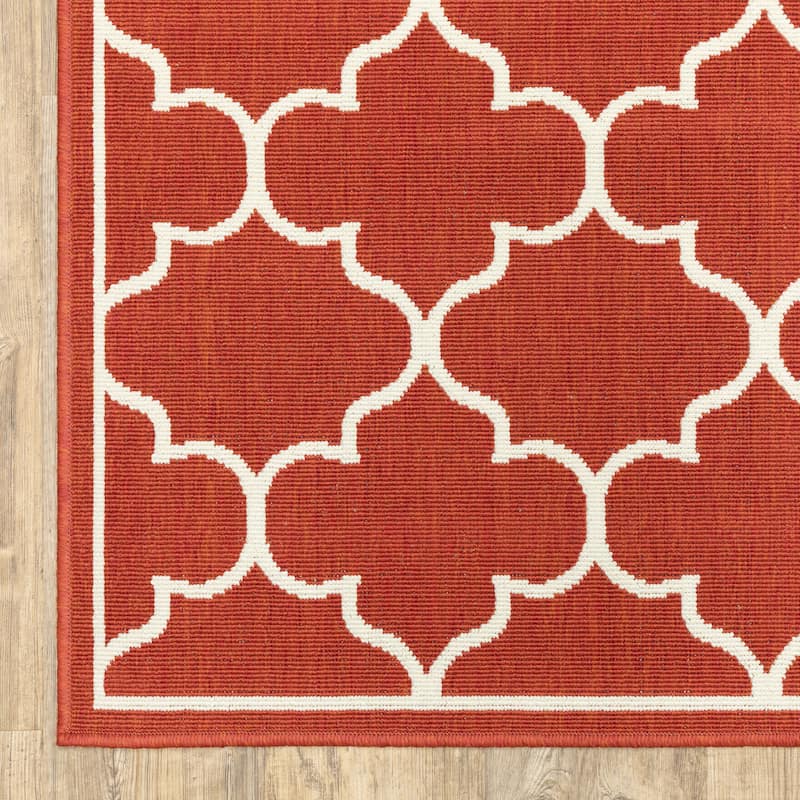 Style Haven Martinique Off-White/Brick Red Lattice Indoor Outdoor Rug-