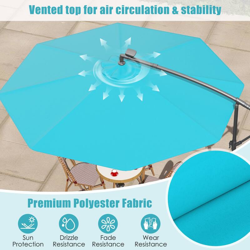 Gymax 10 Ft Solar LED 40 Lights Offset Umbrella Crank Cross Base Patio