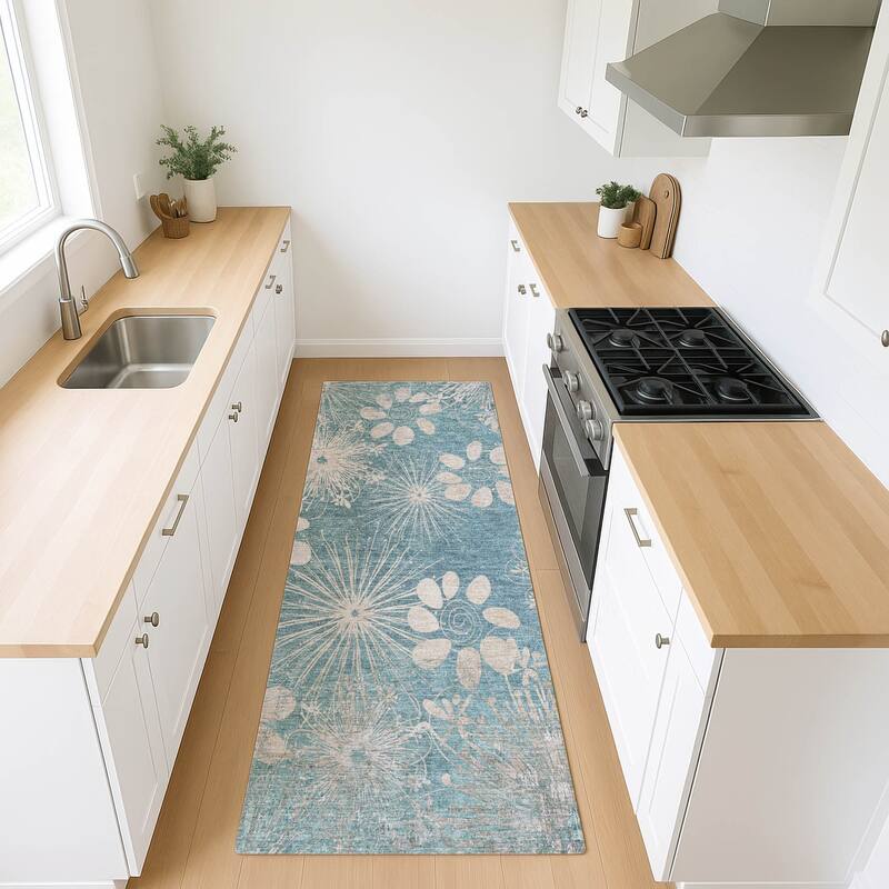 Machine Washable Indoor/ Outdoor Floral Geo Chantille Rug