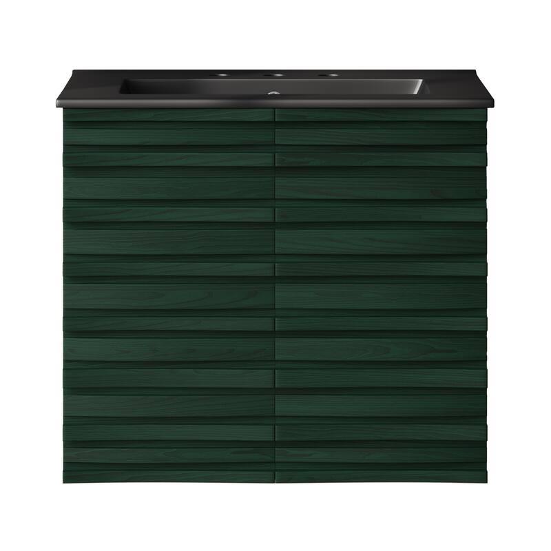 Cascade 24" Wall-Mounted Bathroom Vanity In Green Oak With Black 3-Hole Widespread Sink Top - 24
