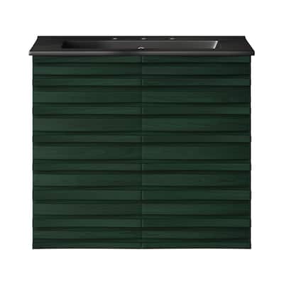 Cascade 24" Wall-Mounted Bathroom Vanity In Green Oak With Black 3-Hole Widespread Sink Top - 24