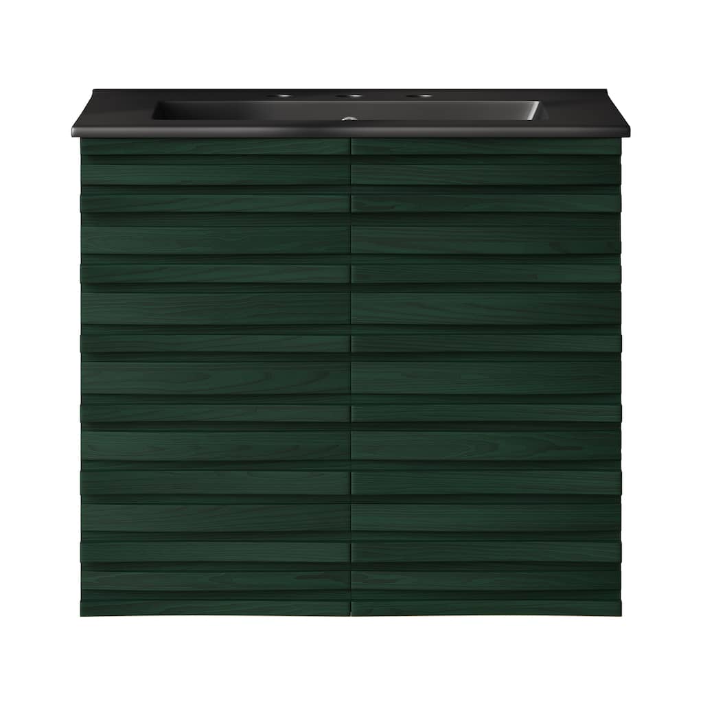 Cascade 24" Wall-Mounted Bathroom Vanity In Green Oak With Black 3-Hole Widespread Sink Top - 24