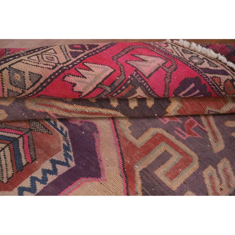 Hand Knotted Oriental 100% Wool Carpet Traditional Geometric Purples Meshkin Runner Rug - 10' 4'' X 4' 4''