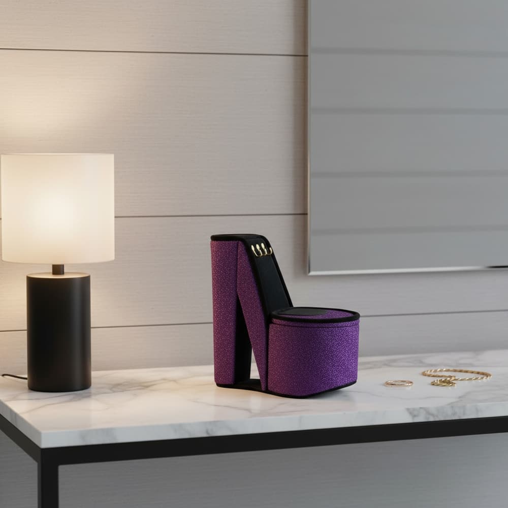 9" Royal Blue Black And Gold Velvet High Heel Jewelry Box