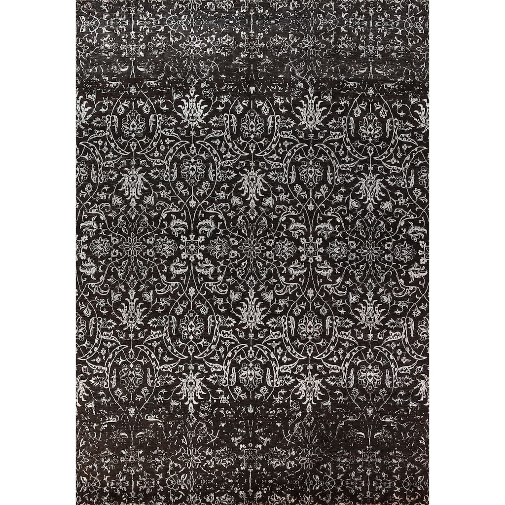Black Art Craft Oriental Area Rug Handmade Wool And Silk Carpet - 9'0"x 12'7"