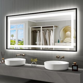 KIOTEE Black Metal Frame Front & Back LED Lighted Anti-Fog Tempered Glass Bathroom Vanity Mirror with ETL and 3 Years Warranty