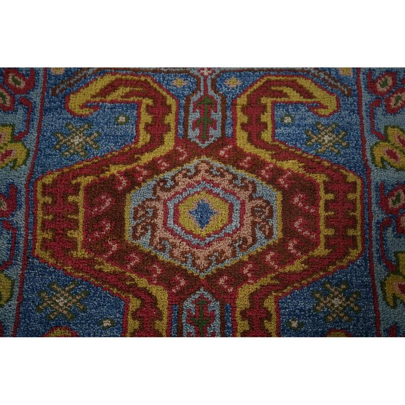 Geometric Blue Kazak Oriental Runner Rug Handmade Wool Carpet - 2'5"x 9'10"
