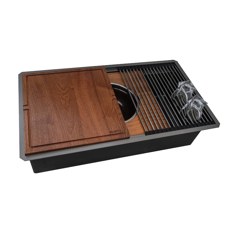 Ruvati 33-inch Gunmetal Black Stainless Steel Workstation Kitchen Sink Undermount - RVH6222BL