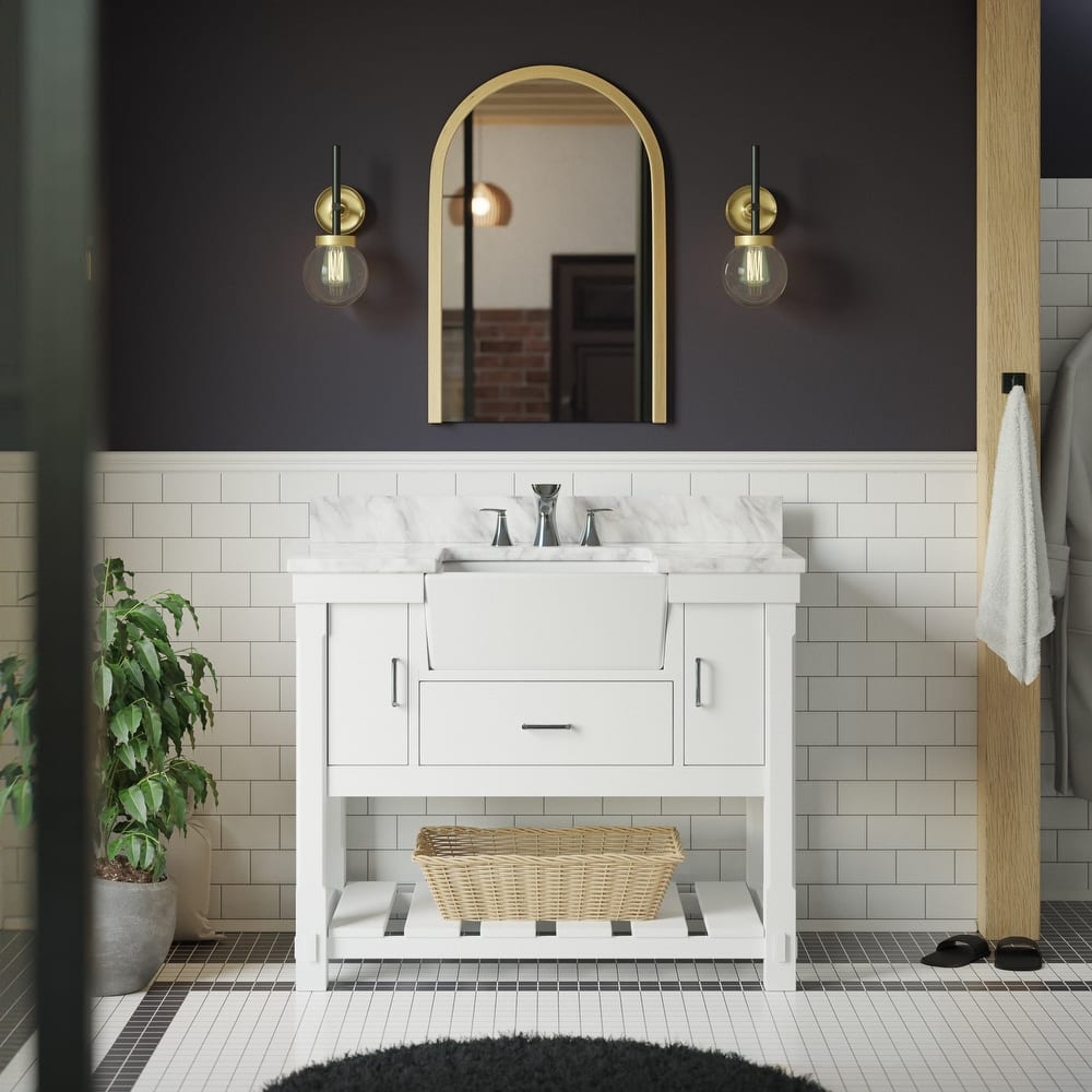 KitchenBathCollection Charlotte 42" Farmhouse Bathroom Vanity with Carrara Marble Top