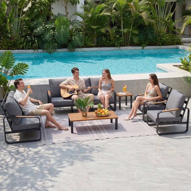 6-Piece Outdoor Patio Conversation Sofa Set with Cushions