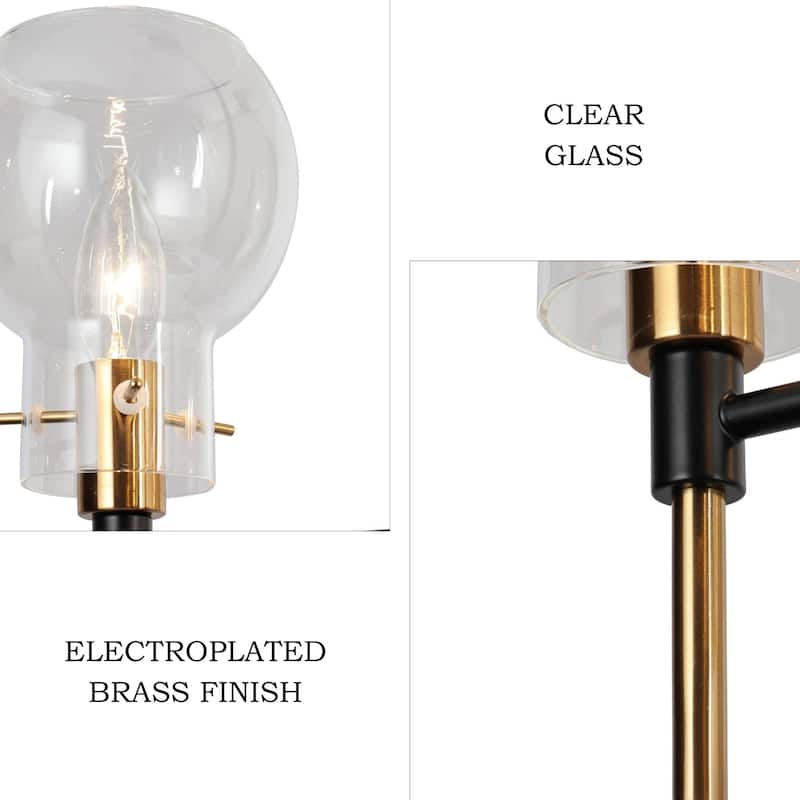 Isha Modern Minimalist 3-Light Black and Gold Chandelier Globe Glass Pendant Light for Dining Room
