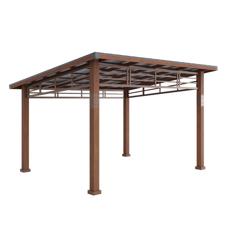 12x14 ft Outdoor Pavilion Wooden Gazebo with Hardtop Metal Roof Shelter for Patio, Backyard, Garden
