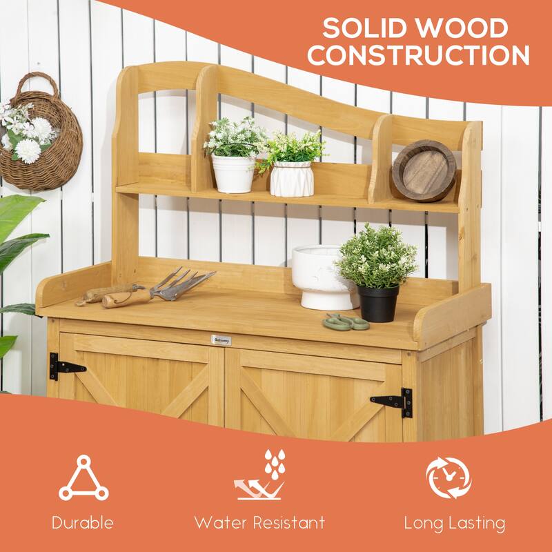 Yaheetech Outdoor Potting Bench, Large Horticulture Work Table Workstation With Storage Cabinet Shelf & Planting Working Console For