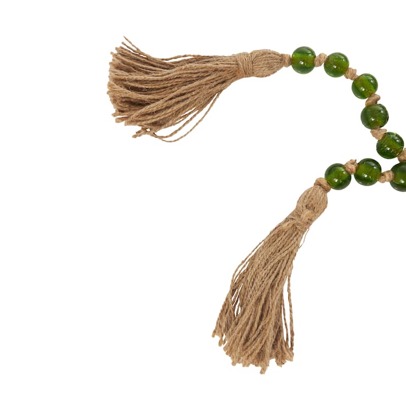 Glass Handmade Round Long Beaded Garland with Tassel with Knotted Brown Jute