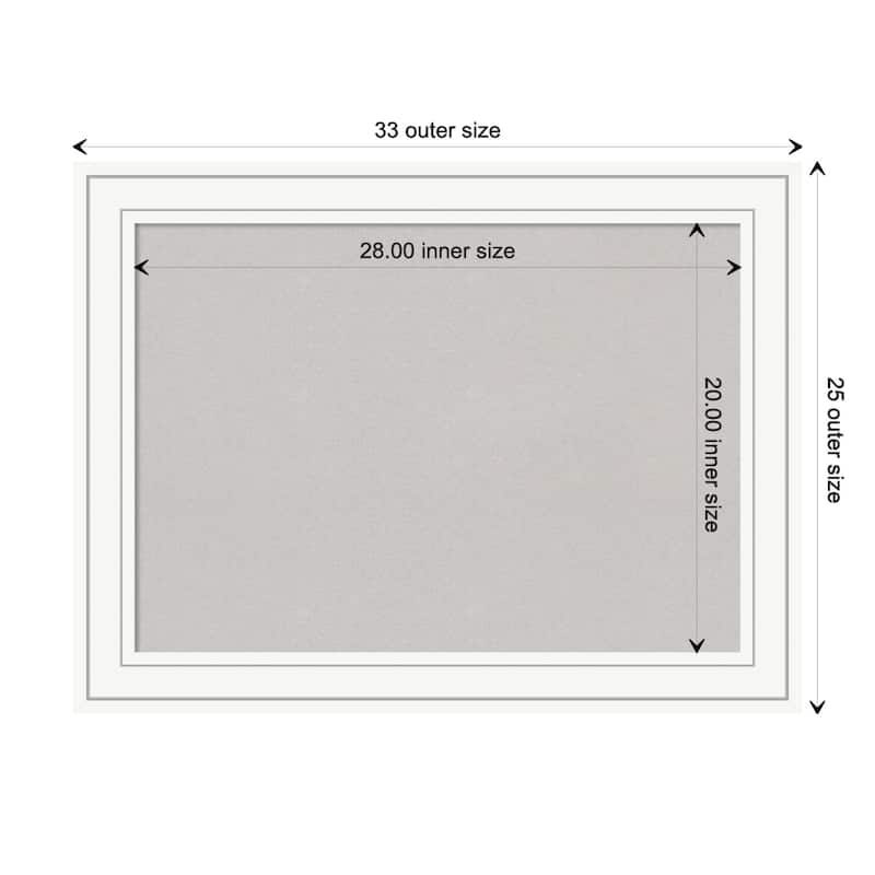 Craftsman White Wood Framed Grey Corkboard Bulletin Board - Board Size 28x20 - Board Size 28x20