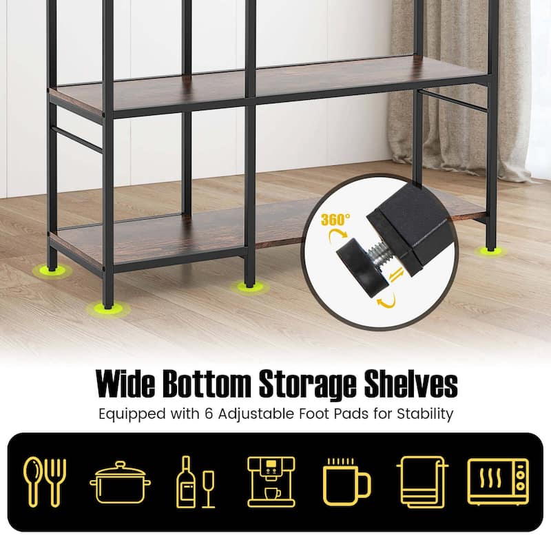Costway Bakers Rack 5-Tier Coffee Bar Table with 10 S-Shaped Hooks & - See Details