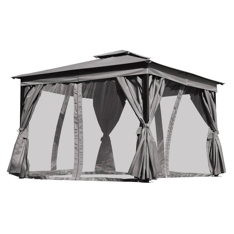 10x12 Outdoor Gazebo Tent with Double Roofs, Patio Gazebo with Mosquito Netting and Privacy Screens