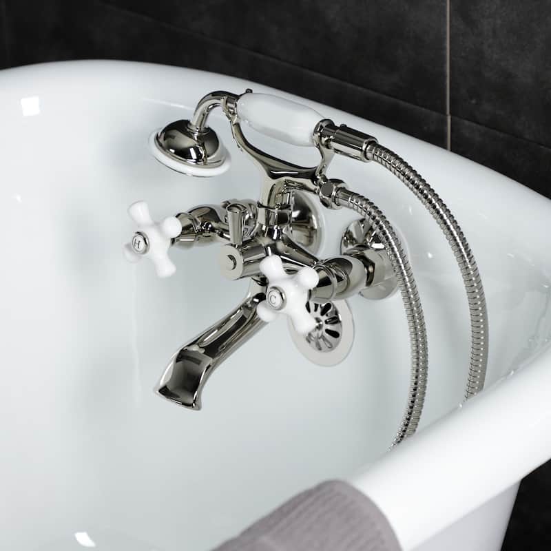 Kingston Brass Tub Wall Mount Clawfoot Tub Faucet with Hand Shower in Polished Chrome