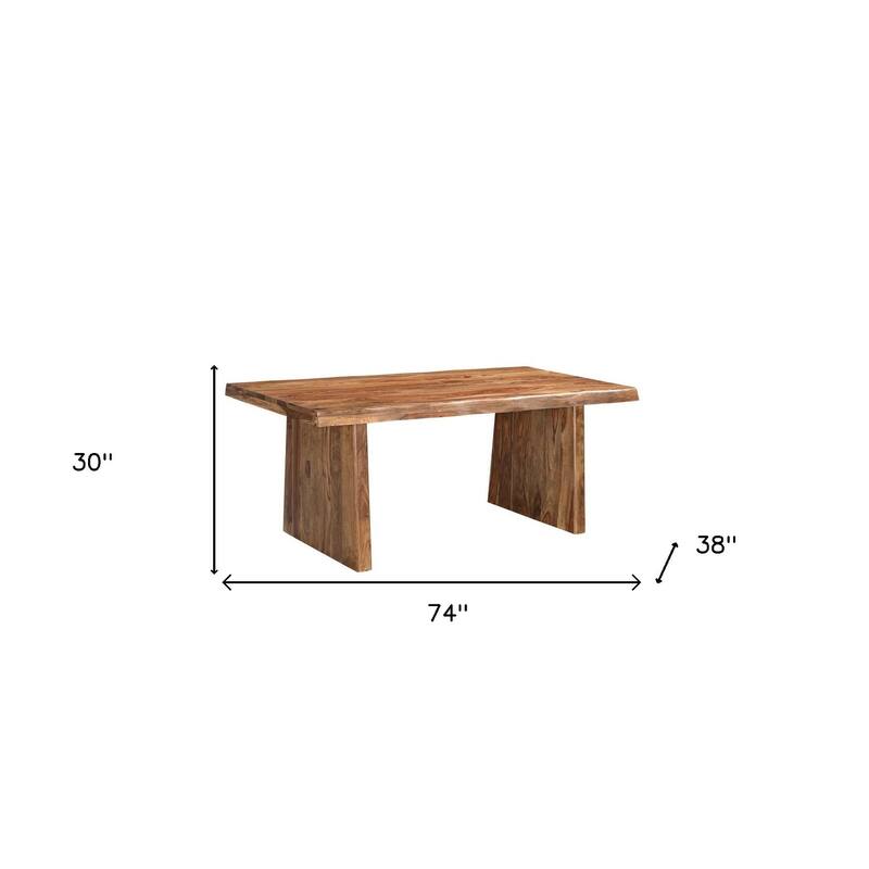 HomeRoots 74" Brown Wood Double Pedestal Base Live Edge Dining Table - 74.00 in. x 30.00 in. x 38.00 in.
