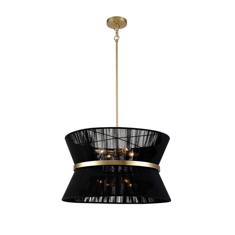 8-Light Modern Boho Handwoven Natural Fabric Rope Hourglass Large Drum Chandelier
