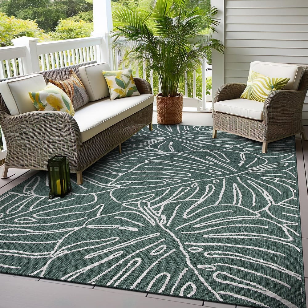 World Rug Gallery Contemporary Tropical Leaves Indoor/Outdoor Area Rug