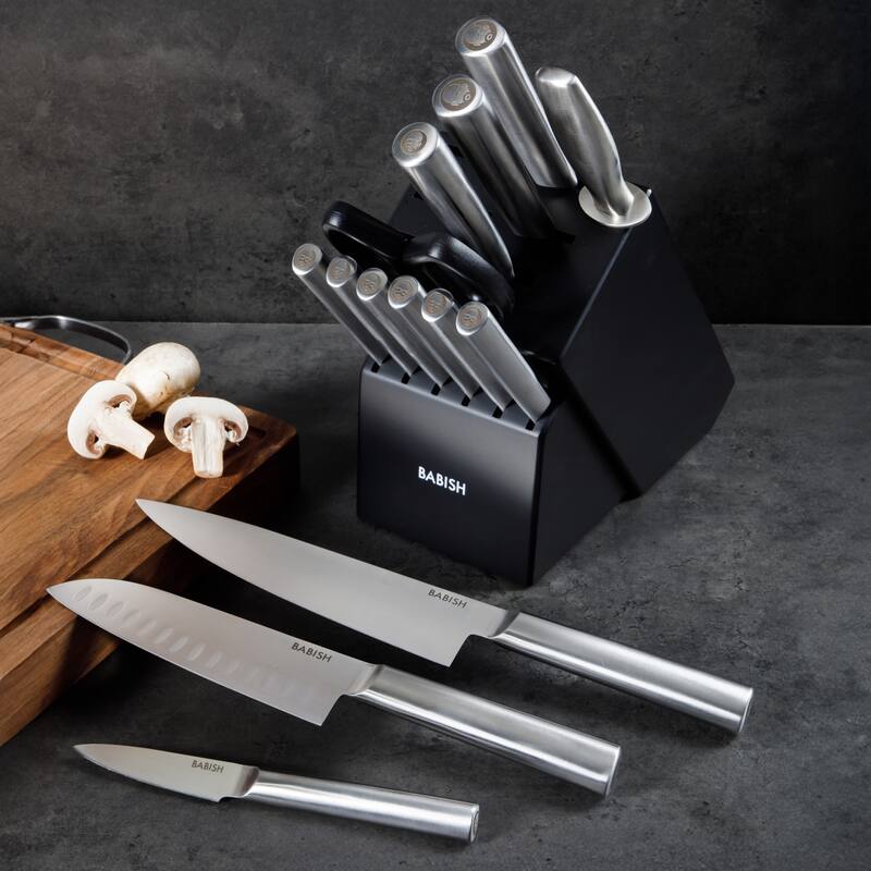 Babish High-Carbon 1.4116 German Steel 15 Piece Full Tang Forged Cutlery Block Set - Black