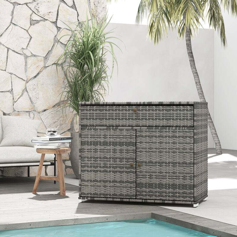Outsunny Outdoor Towel Rack & Pool Toy Cabinet
