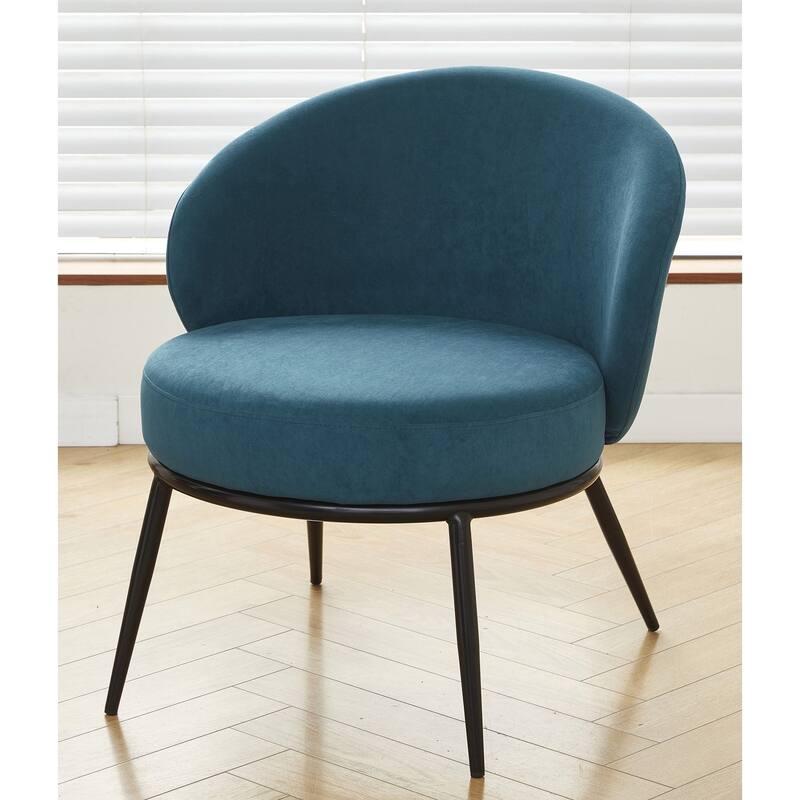 US Pride Furniture Velvet Accent Chair Solid and Engineered Wood Built on Slender with Black Metal Legs - Greenish Blue
