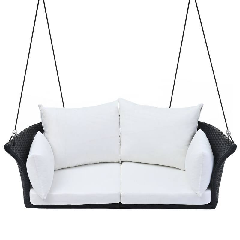 Rattan Woven Porch Swing With Ropes