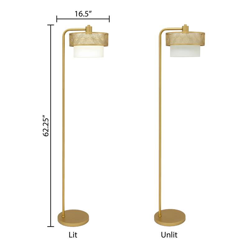 Celia River of Goods Painted Gold Metal 62.25-Inch Floor Lamp with Painted Gold Metal and White Fabric Drum Shade