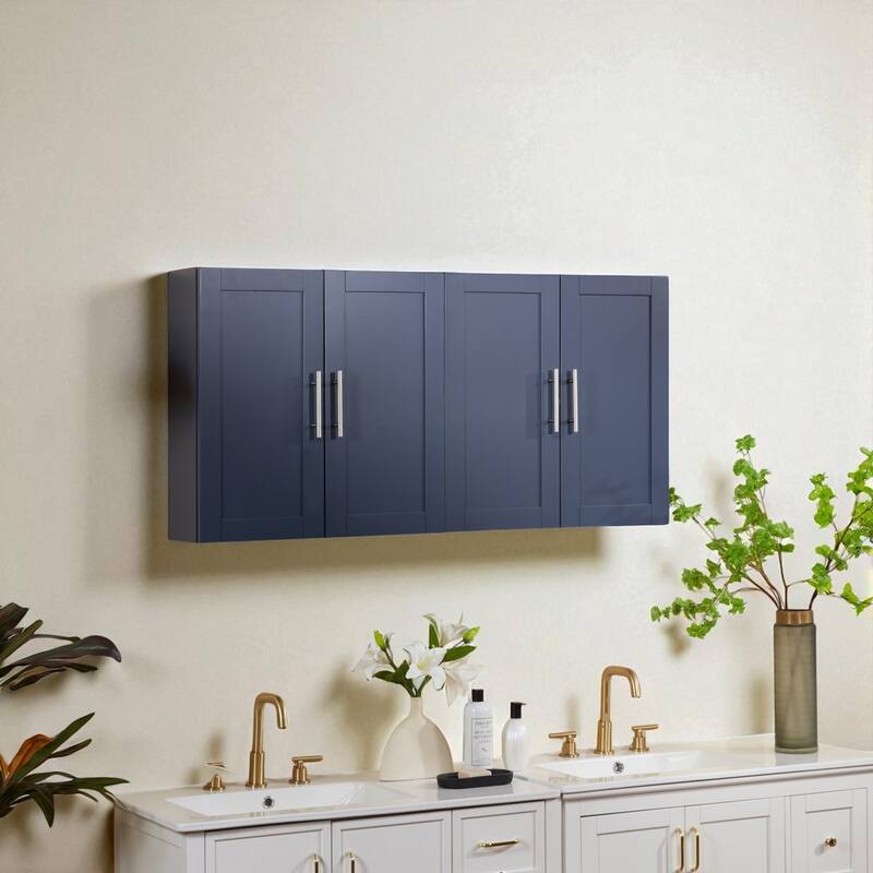 Wall-Mounted Wood Cabinet with 2 Doors and Adjustable Shelves for Bathroom, Kitchen, or Office