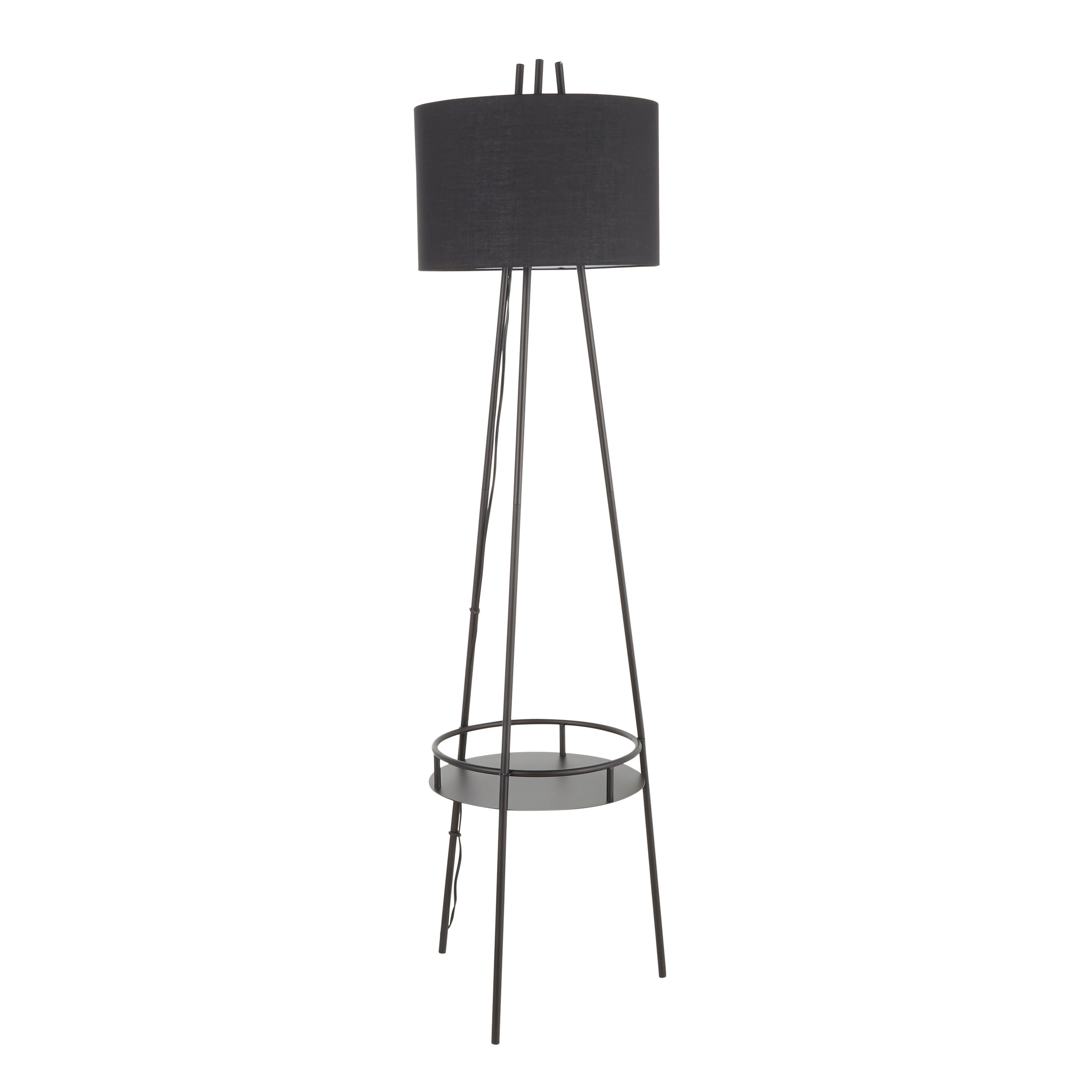 Strick Bolton Trident Tray Table Floor Lamp In Black Metal With Black Linen Shade On Sale Overstock 31697032