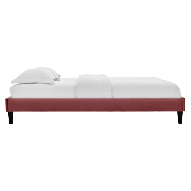 Roxanne Performance Velvet Platform Bed With Black Wood Legs