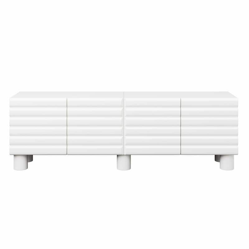 Stylish Thick Wavy Door TV Cabinet - Adjustable Shelves, TV Stand with 4 Cabinets for TVs Up to 75