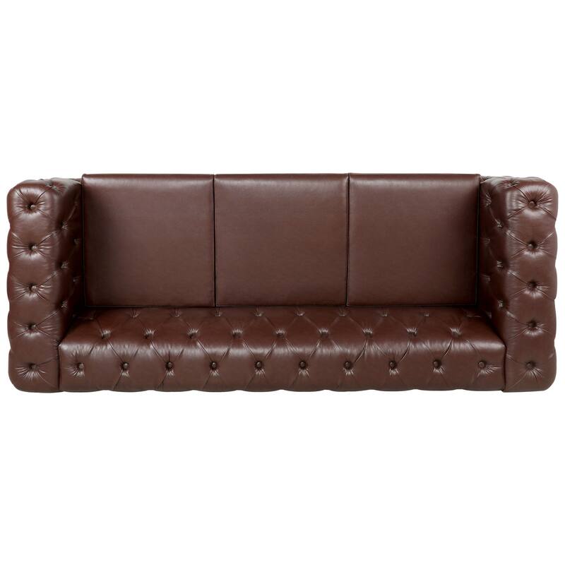 84.06" PU Traditional Square Arm 3-Seater Sofa with Removable Cushions, Pocket Spring Seat, and Iron Sled Base