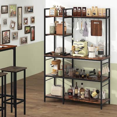 5-Tier Coffee Bar Table Organize Bakers Rack w/ Power Outlets
