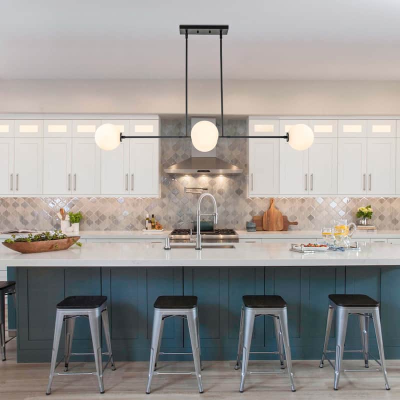 4-Light Modern Linear Chandelier Cluster Globe Glass Kitchen Island Light