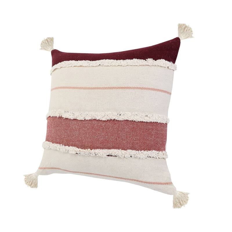 20" White and Red Striped Square Throw Pillow