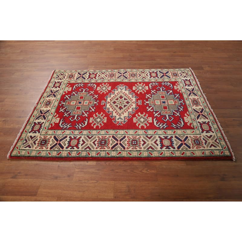 Red Kazak Rug Bedroom Hand-Knotted Wool Carpet - 2'11"x 3'10"