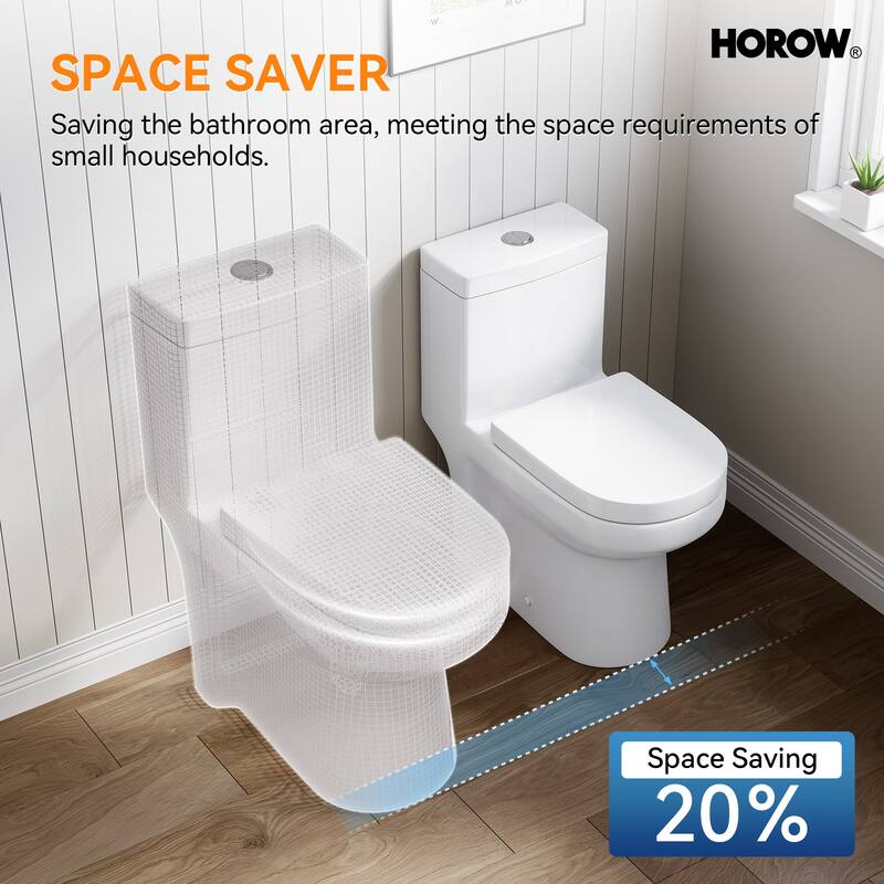HOROW One Piece White Toilet featuring Dual Flush 0.8/1.28 GPF with Seat - N/A