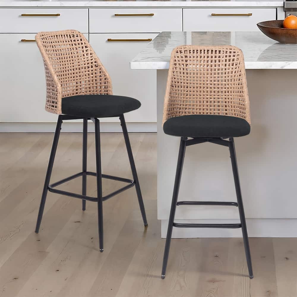 2 Set Wicker 28.6" Upholstered Counter Bar Stool With Back
