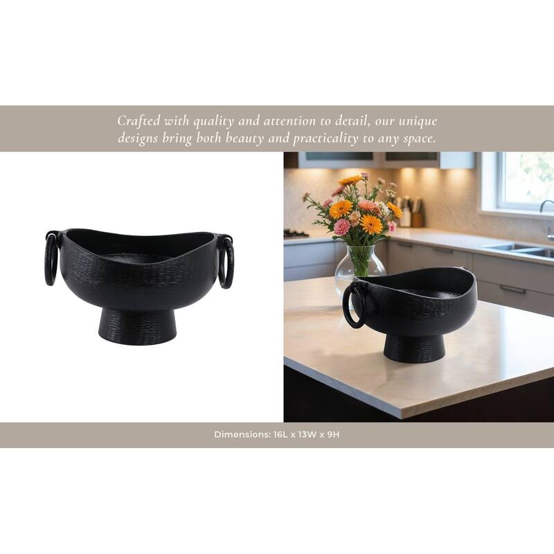 Metal Aluminum Decorative Bowl with Pedestal Base - 9" Black - 16" x 13" x 9"