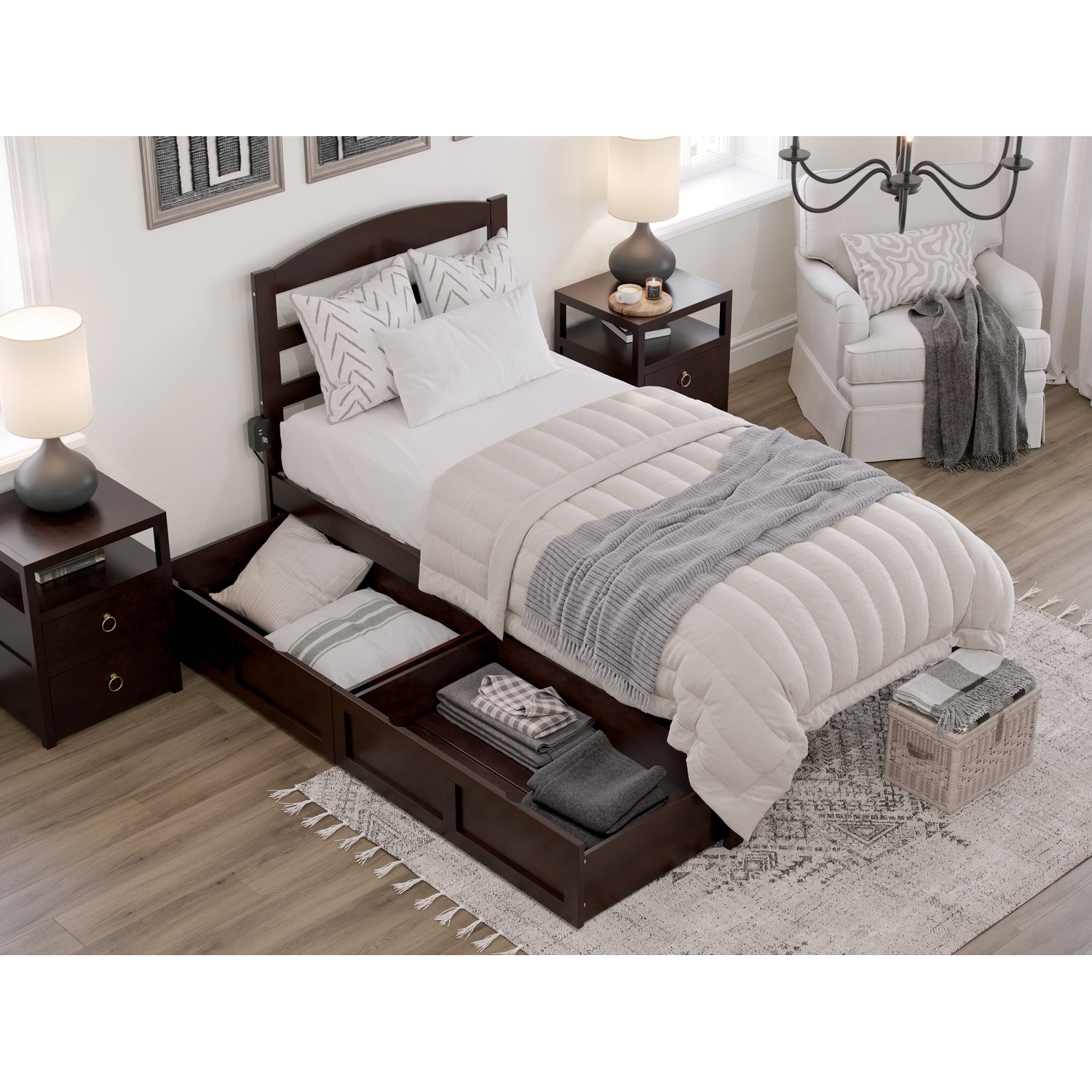 AFI Warren Platform Bed with Storage and Charging Station