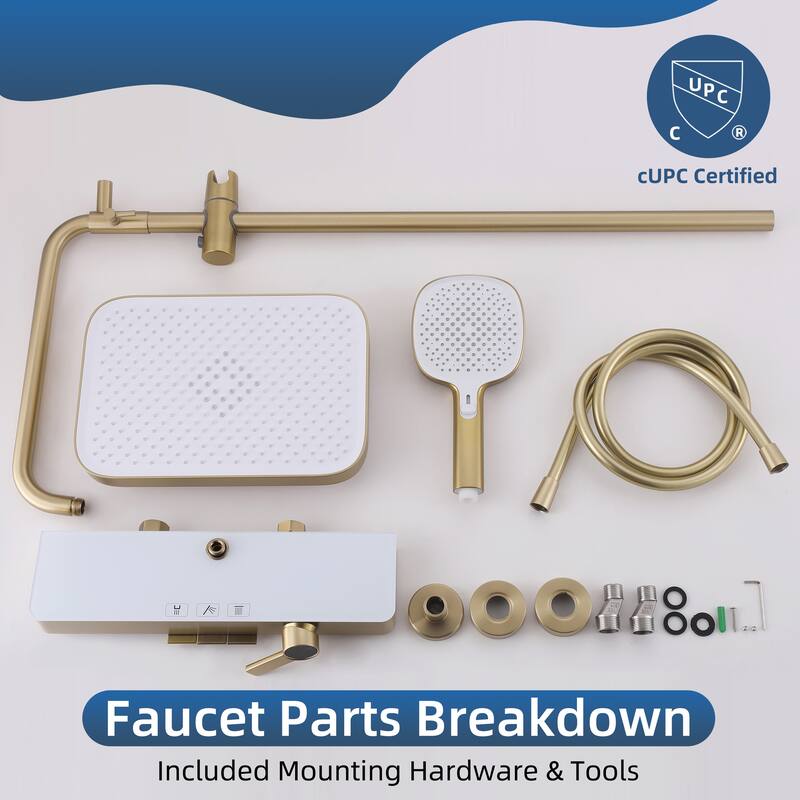 Modland Wall Mount 3-Function Shower System with Waterfall Tub Spout Adjustable Slide Bar,Handheld Shower