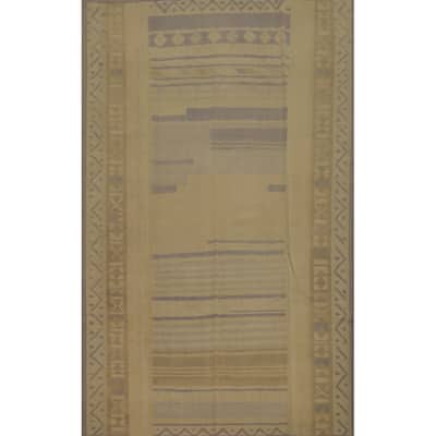 Hand Woven Oriental 100% Wool Carpet Southwestern Tribal Beige & Ivories Kilim Area Rug - 9' 6'' X 6' 8''
